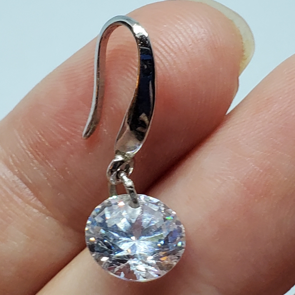 SOLD Sterling Silver Drilled CZ Hook Earrings - Picture 2 of 4
